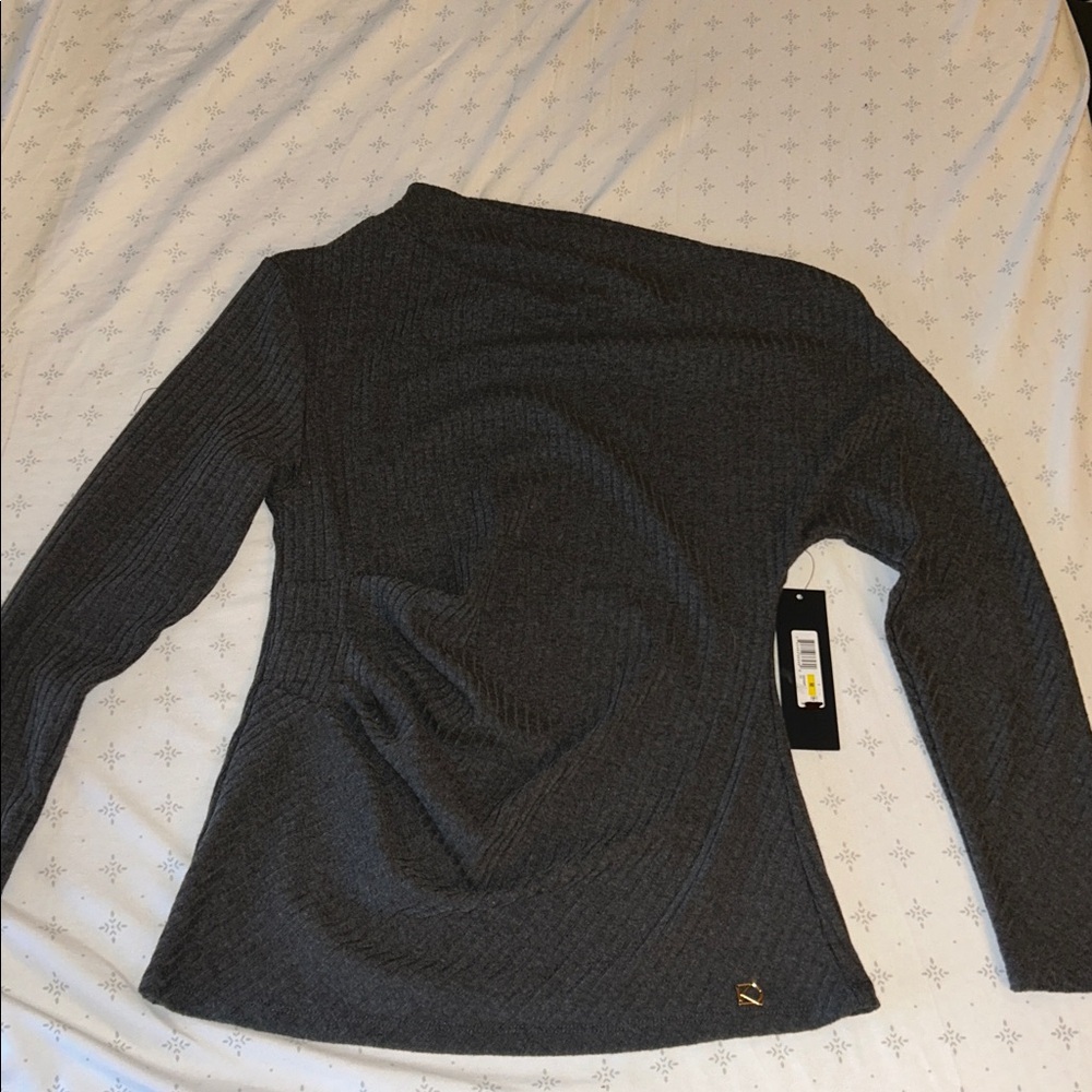 Donna Karan Charcoal Gray Ribbed Blouse
